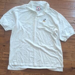 Mickey Inc Disney White Polo Shirt with Embroidered Character